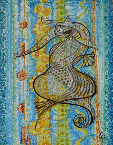 "Hippocampus Abdomin…" başlıklı Tablo Christiane Stempfer tarafından, Orijinal sanat, Mürekkep Ahşap panel üzerine monte edi…