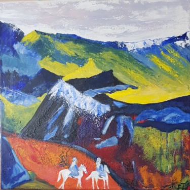 Painting titled "2 cavaliers bleus" by Christiane Tort, Original Artwork, Acrylic