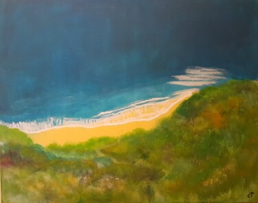 Painting titled "Little beach" by Christiane Tort, Original Artwork, Acrylic Mounted on Wood Stretcher frame