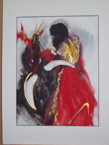 Peinture intitulée "Corrida 3" par Christiane Borel, Œuvre d'art originale, Aquarelle