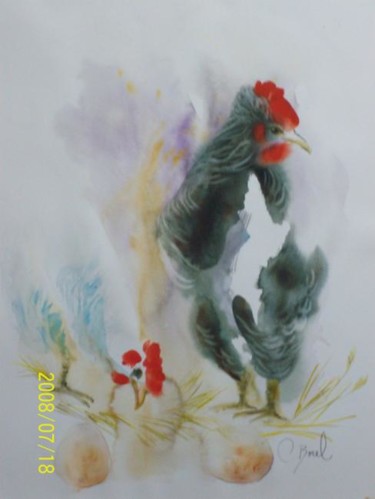 Peinture intitulée "les poules" par Christiane Borel, Œuvre d'art originale, Huile