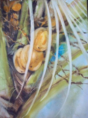 Malerei mit dem Titel "le palmier coco ( î…" von Christiane Borel, Original-Kunstwerk, Aquarell