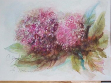 Painting titled "les hortensias roses" by Christiane Borel, Original Artwork, Watercolor