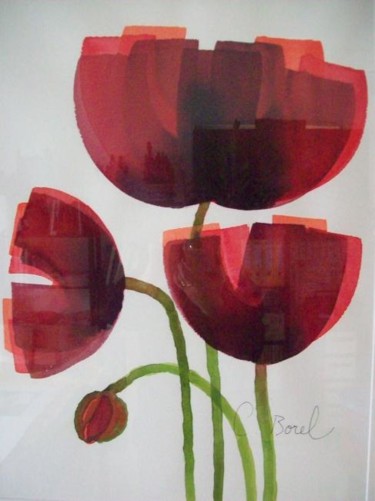 Painting titled "coquelicots en jupo…" by Christiane Borel, Original Artwork, Oil