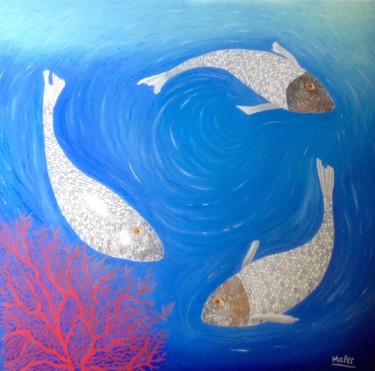 Painting titled "POISSONS" by Christiane Malet, Original Artwork
