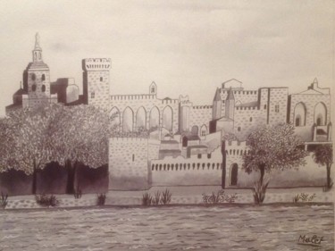 Drawing titled "PALAiS DES PAPES" by Christiane Malet, Original Artwork, Ink