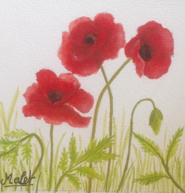 Painting titled "COQUELICOTS" by Christiane Malet, Original Artwork, Watercolor