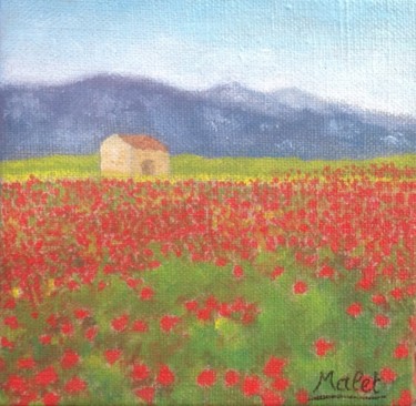 Painting titled "CHAMPS DE COQUELICO…" by Christiane Malet, Original Artwork, Oil