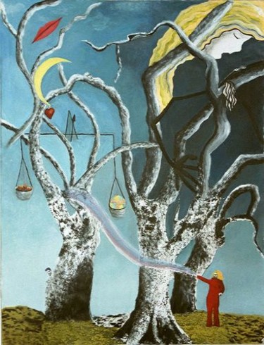 Painting titled "MONDE ETRANGE, TECH…" by Christiane Malet, Original Artwork, Oil
