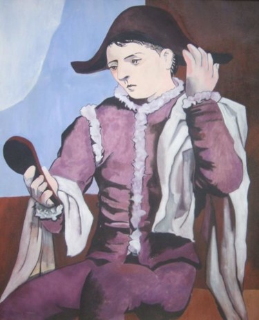 Peinture intitulée "ARLEQUIN AU MIROIR…" par Christiane Malet, Œuvre d'art originale, Autre