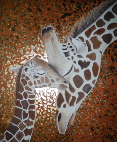 Pintura intitulada "girafe et girafon" por Christiane Malet, Obras de arte originais, Outro