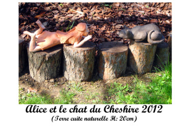 Sculpture intitulée "aliceetlechatdu-che…" par Christiana Moreau, Œuvre d'art originale