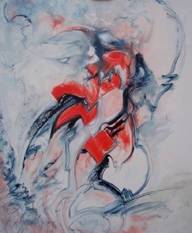 Peinture intitulée "Kirin rouge" par Christian Gorget, Œuvre d'art originale, Huile