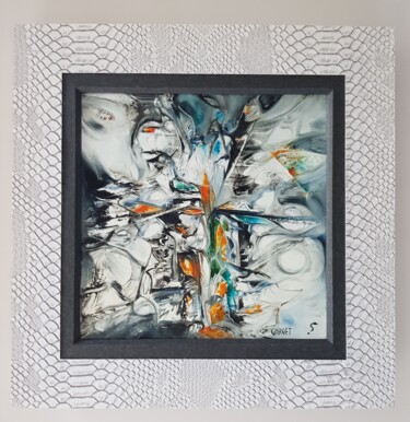 Painting titled "Small Bang" by Christian Gorget, Original Artwork, Oil Mounted on Wood Stretcher frame