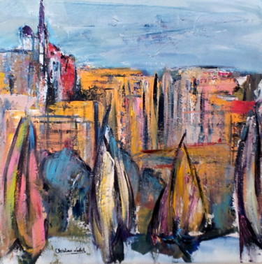 Painting titled "MARSEILLE, VOILES D…" by Christian Lobel, Original Artwork, Acrylic Mounted on Wood Stretcher frame