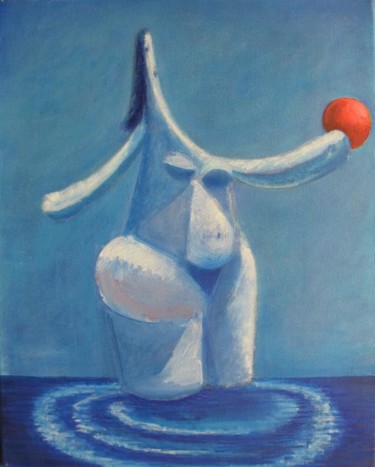 Peinture intitulée "Baigneuse au ballon" par Christian Lopez, Œuvre d'art originale