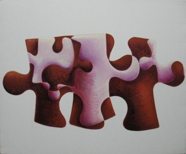 Painting titled "Vache-puzzle, huile…" by Christian Lopez, Original Artwork