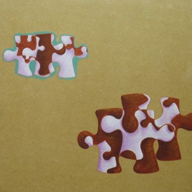 Painting titled "Vaches-puzzles, hui…" by Christian Lopez, Original Artwork