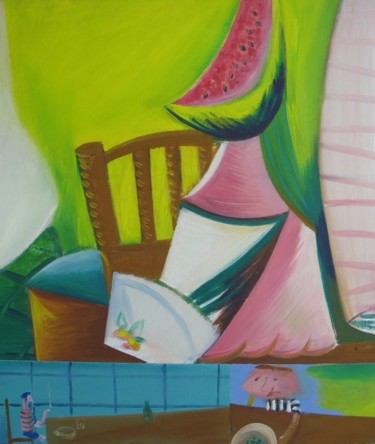 Peinture intitulée "Repas, huile/bois." par Christian Lopez, Œuvre d'art originale