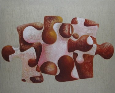 Peinture intitulée "Vache-puzzle, huile…" par Christian Lopez, Œuvre d'art originale
