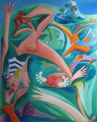 Malerei mit dem Titel "L'île ou la rencont…" von Christian Lopez, Original-Kunstwerk