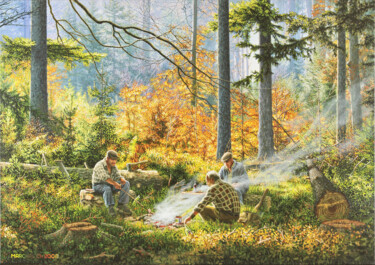 Peinture intitulée "La pause" par Christian Marchal, Œuvre d'art originale, Huile Monté sur Châssis en bois