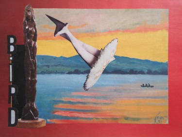 Collages getiteld "Bird imaginaire" door Christianmongenier ( L'Incompris ), Origineel Kunstwerk, Collages