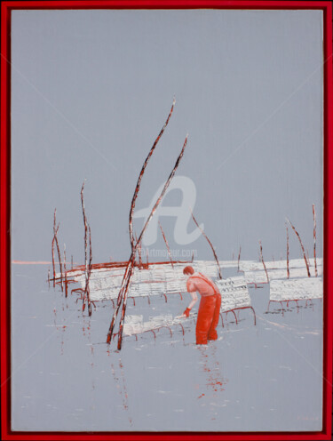 Painting titled "Bassin d'Arcachon,…" by Christian Naura, Original Artwork, Oil Mounted on Wood Stretcher frame