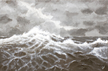 Painting titled "Vagues V, fort coup…" by Christian Naura, Original Artwork, Acrylic Mounted on Wood Stretcher frame