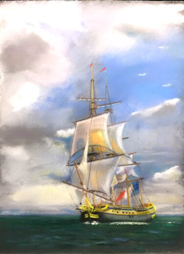 Drawing titled "l'Hermione" by Christian Nieto, Original Artwork, Pastel