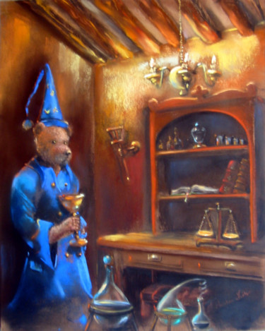 Painting titled "le disciple de Merl…" by Christian Nieto, Original Artwork, Pastel