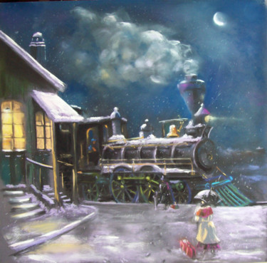 Painting titled "train de nuit" by Christian Nieto, Original Artwork, Pastel