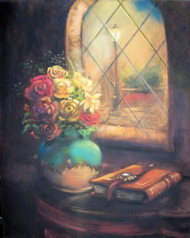 Painting titled "La console" by Christian Nieto, Original Artwork, Pastel