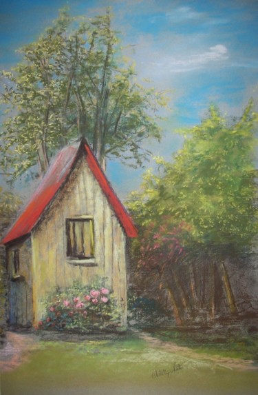 Painting titled "la cabane de jardin" by Christian Nieto, Original Artwork, Pastel