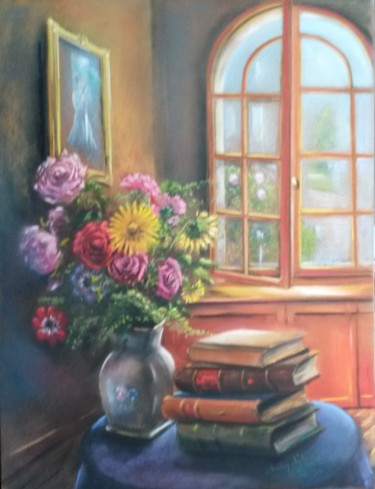 Painting titled "Bouquet romantique" by Christian Nieto, Original Artwork, Pastel