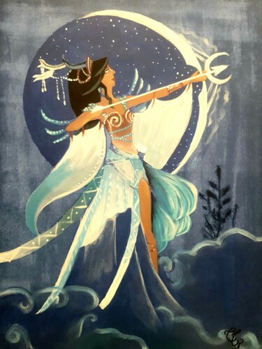 Peinture intitulée "La déesse archère" par Christianréa Art, Œuvre d'art originale, Acrylique Monté sur Châssis en bois