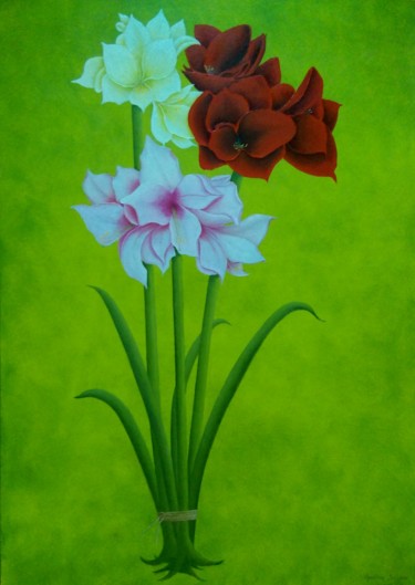 Painting titled "amaryllis.jpg" by Christian Salaun, Original Artwork, Oil