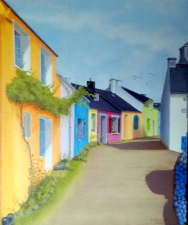Peinture intitulée "maisons colorées su…" par Christian Salaun, Œuvre d'art originale, Huile
