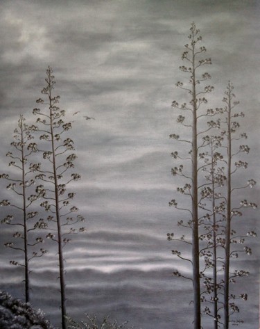 Peinture intitulée "arbres dans la mont…" par Christian Salaun, Œuvre d'art originale, Huile