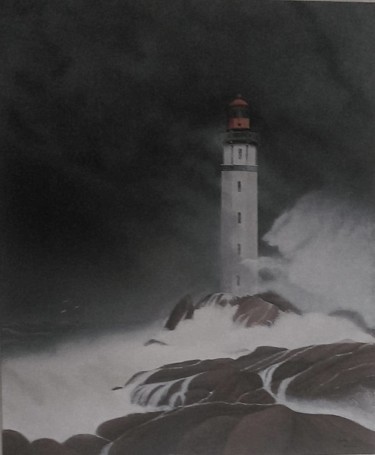 Peinture intitulée "phare en finistére…" par Christian Salaun, Œuvre d'art originale, Huile