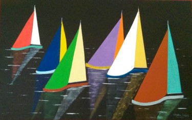 Peinture intitulée "en course" par Christian Salaun, Œuvre d'art originale, Acrylique