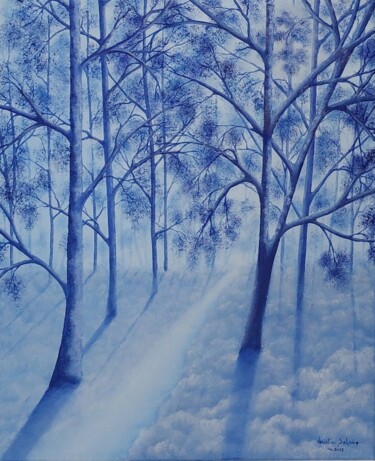 Peinture intitulée "une histoire de bleu" par Christian Salaun, Œuvre d'art originale, Huile Monté sur Châssis en bois