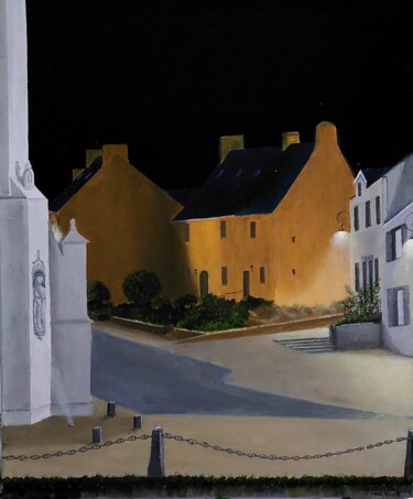 Painting titled "vue nocturne du bou…" by Christian Salaun, Original Artwork, Oil