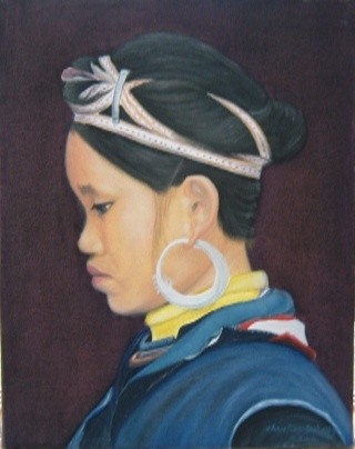 Painting titled "femme mong" by Christian Salaun, Original Artwork, Oil