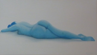 Peinture intitulée "nu feminin en bleu" par Christian Salaun, Œuvre d'art originale, Huile