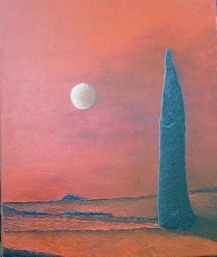 Peinture intitulée "menhir au clair de…" par Christian Salaun, Œuvre d'art originale
