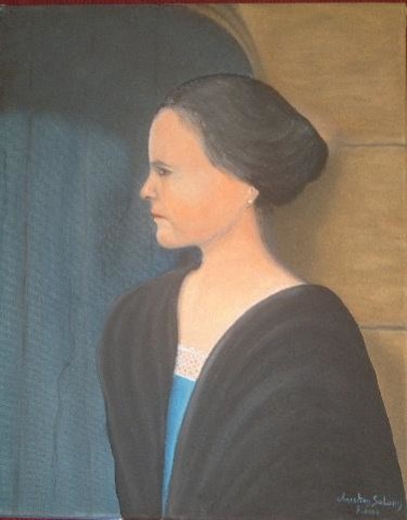 Peinture intitulée "femme devant le por…" par Christian Salaun, Œuvre d'art originale, Huile