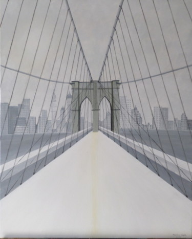 Картина под названием "pont de brooklyn" - Christian Salaun, Подлинное произведение искусства, Масло
