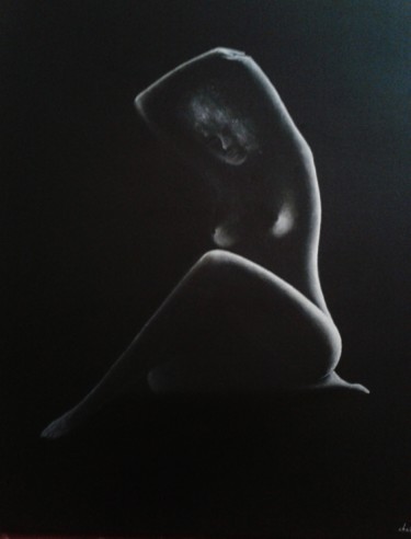 Painting titled "femme nue bras levée" by Christian Salaun, Original Artwork, Oil