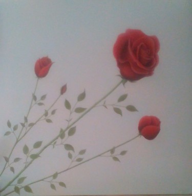 Peinture intitulée "roses sur tiges" par Christian Salaun, Œuvre d'art originale, Huile